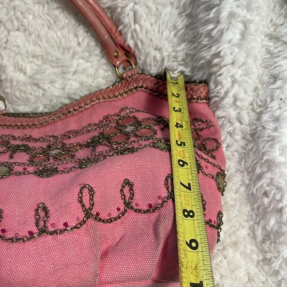 Ipa-Nima pink canvas Jeweled Embellished Satchel leather straps
